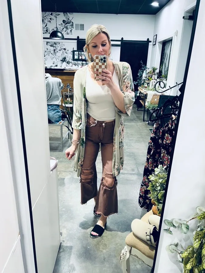 90's Vintage Crop Flare Jean - Mocha Mauve