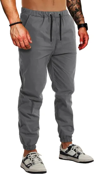 AUTIWITUA Men's Casual Jogger Pants Lightweight Cotton Drawstring Cargo Pants Outdoor Hiking Twill Track Tapered Pants
