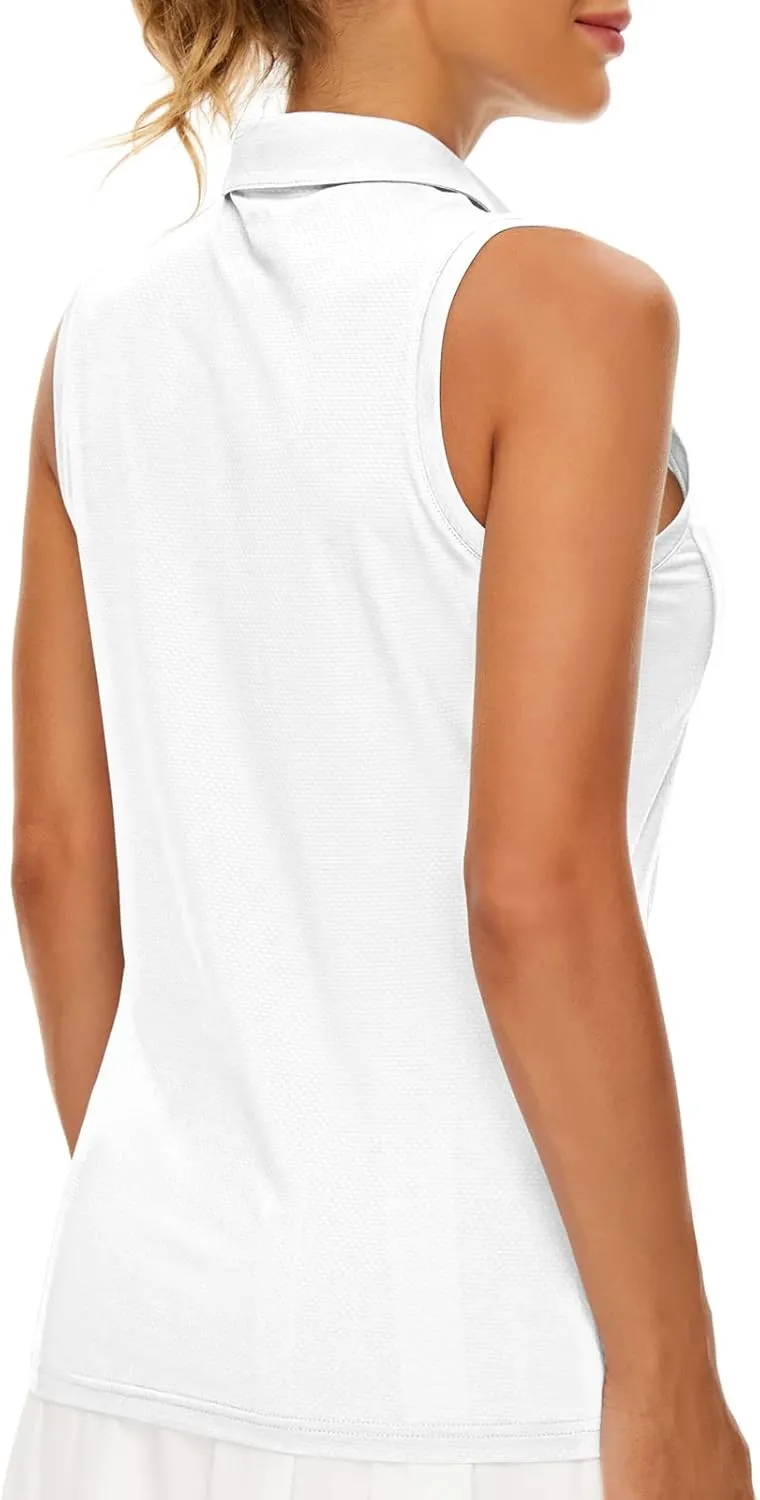 Casei Women's Sleeveless Golf Polo Shirts UPF 50  Quick Dry Collared Polo Shirts Athletic Tank Tops Shirts