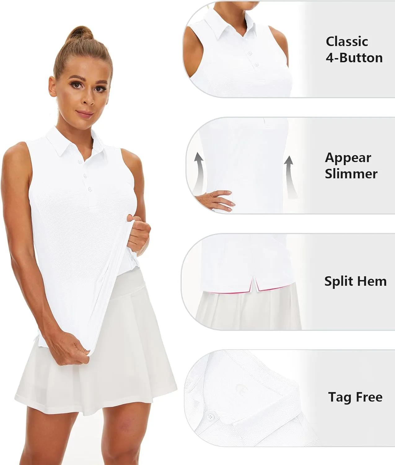 Casei Women's Sleeveless Golf Polo Shirts UPF 50  Quick Dry Collared Polo Shirts Athletic Tank Tops Shirts