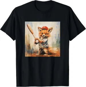 Colorful Artistic Sketch Oil Painting Of A Fox And Baseball T-Shirt