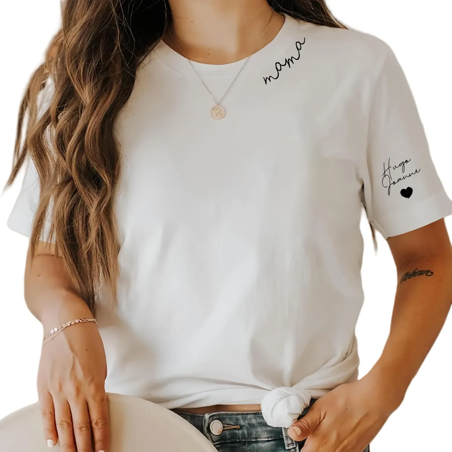 Custom Mama's Name Embroidered Hoodie/Sweatshirt/T-Shirt for Women Grandma Wife | Personalized Fleece Pullover with Adjustable Drawstring, Birthday Christmas Cream