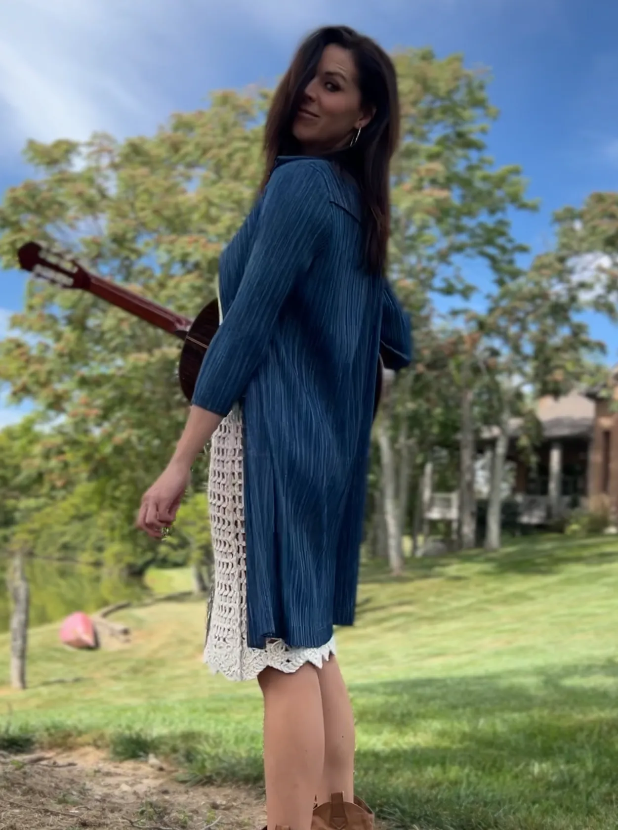Denim Look Pleating Long Jacket