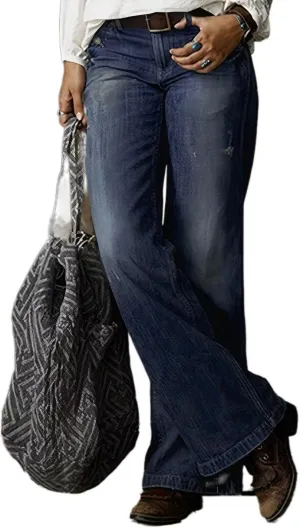 Flamingals Straight Leg Jeans for Women Ripped Raw Hem Mid Waisted Bootcut Jeans Without Belts