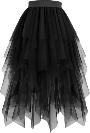 Hanpceirs Women's Tulle Skirts High Low Layered A-line Midi Skirt Irregular Tutu for Women