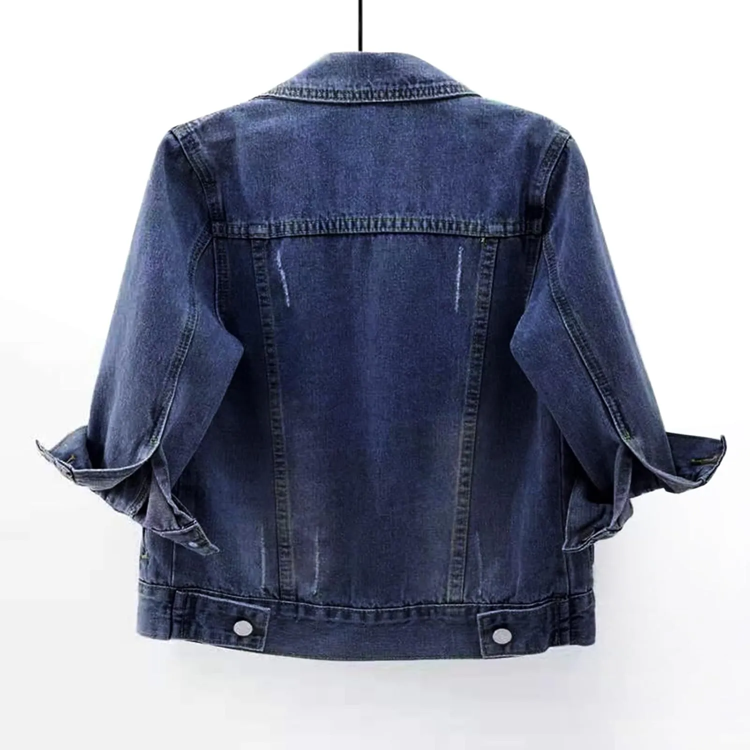 Jean Jacket for Women Trendy 2024 Plus Size Casual 3/4 Sleeve Short Denim Jacket Basic Lapel Button Down Cropped Coat