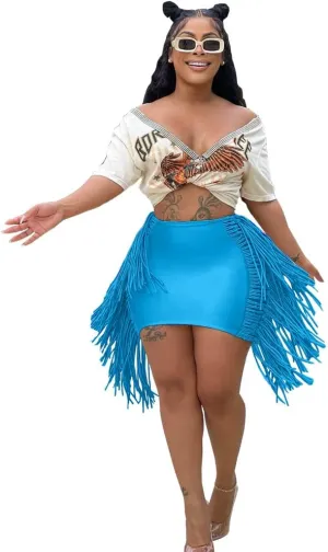 JYAOVO Women's Classic High Waist Bodycon A Line Mini Fringe Pencil Skirt
