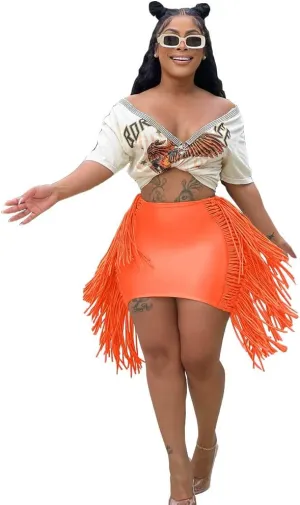 JYAOVO Women's Classic High Waist Bodycon A Line Mini Fringe Pencil Skirt