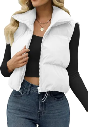 JZC Women's Crop Puffer Vest Lightweight Sleeveless Jacket 2024 Fashion Winter Outerwear Padded Gilet
