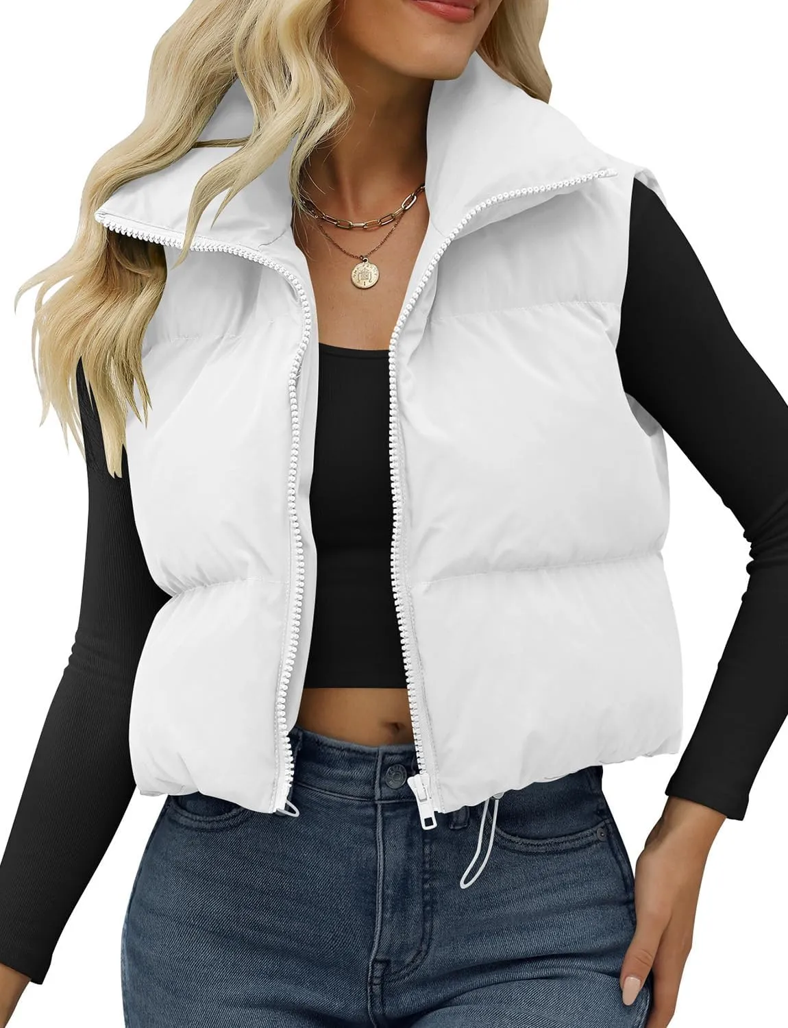 JZC Women's Crop Puffer Vest Lightweight Sleeveless Jacket 2024 Fashion Winter Outerwear Padded Gilet
