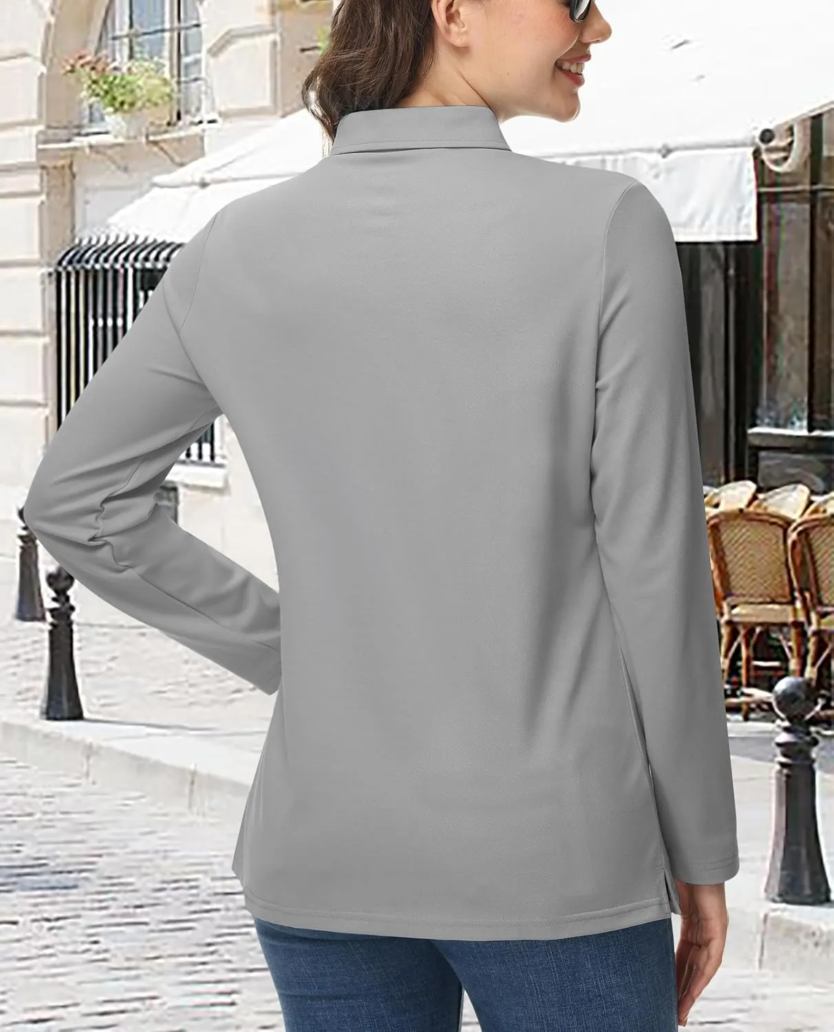 MAGCOMSEN Women's Polo Shirts Long Sleeve 3-Button Cotton Cool Shirts Wicking Casual Business Collared Shirts Tops