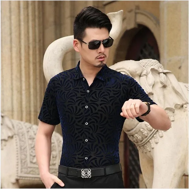 Men Silk velvet shirt Summer Men