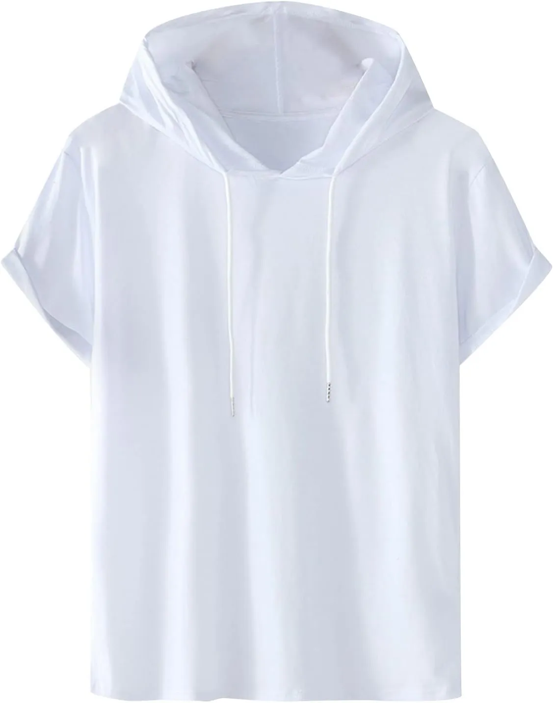 Men's Loose Fit Short Sleeve Active Athletic Hoodie Pullover Sweatshirt Solid Color Drawstring Summer Sports T-Shirt Top