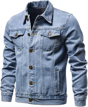 Men's Motorcycle Vintage Denim Jacket Men Casual Jeans Jackets Slim Fit Stretch Trucker Coats