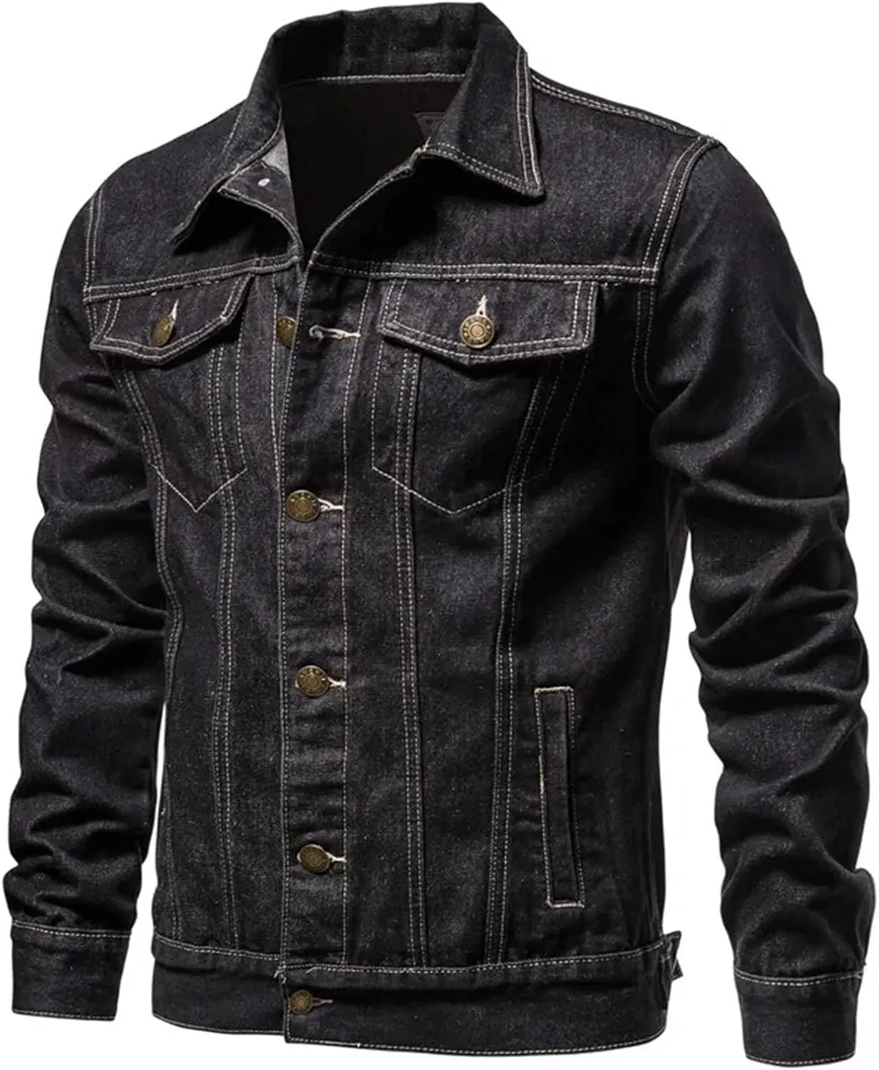 Men's Motorcycle Vintage Denim Jacket Men Casual Jeans Jackets Slim Fit Stretch Trucker Coats