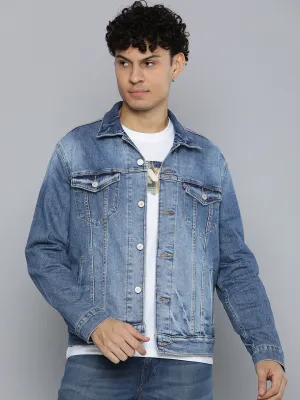 Men's Solid Blue Spread Collar Jacket