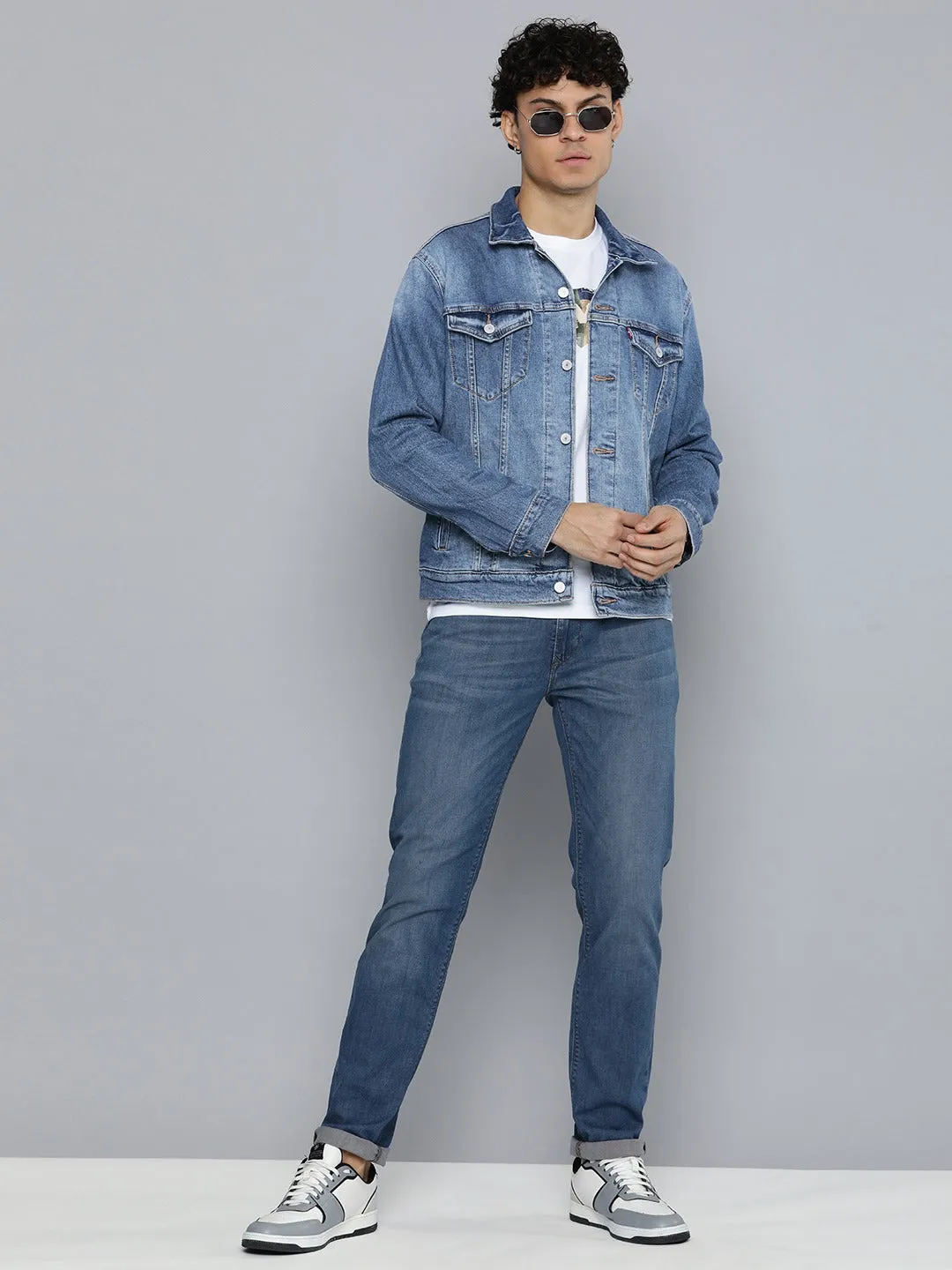 Men's Solid Blue Spread Collar Jacket