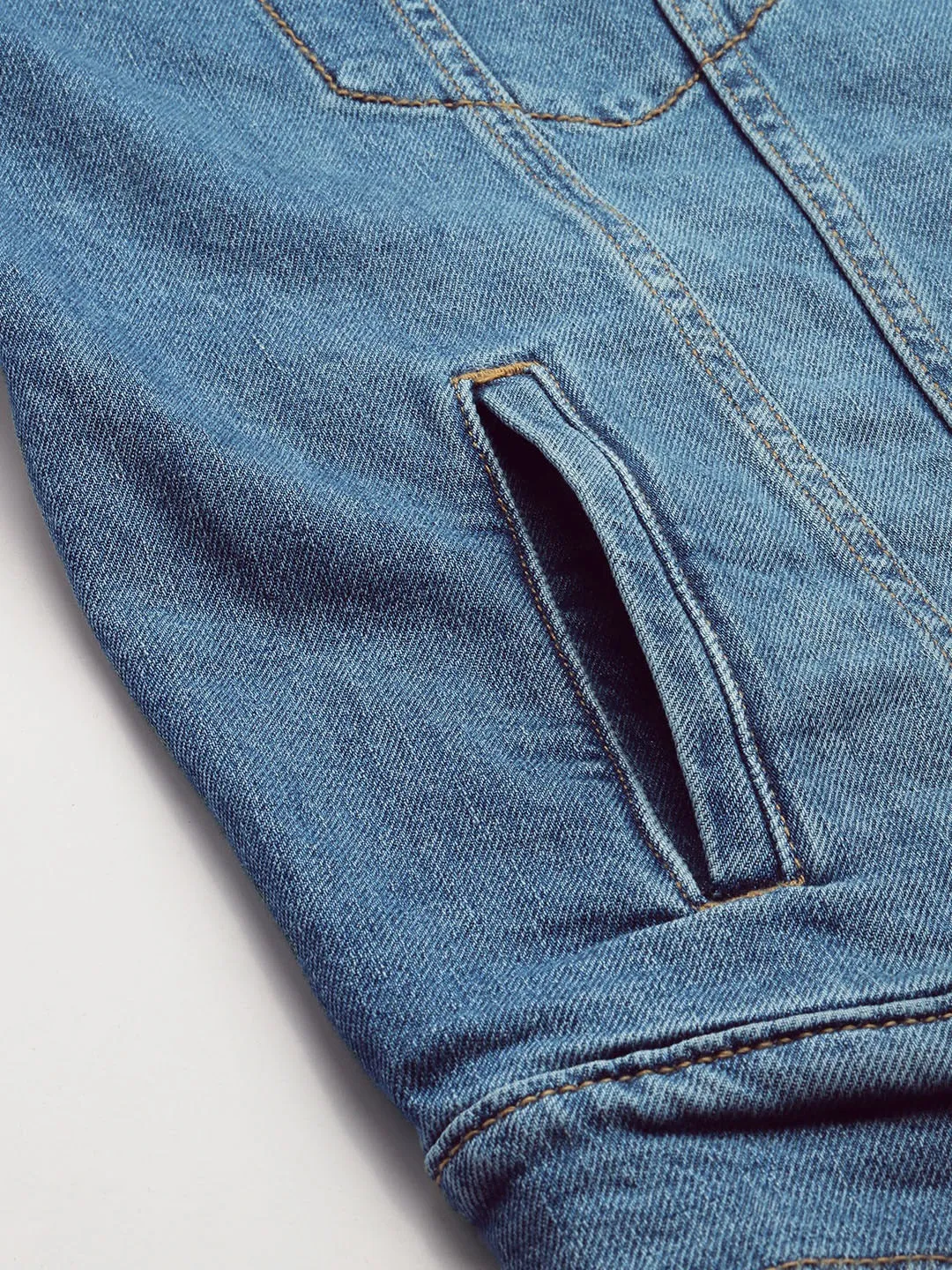 Men's Solid Blue Spread Collar Jacket