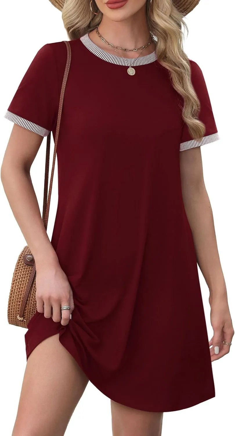 OFEEFAN Summer Dresses for Women 2025 Short Sleeve Casual T Shirt Dress Crewneck Sundresses Beach Vacation Coverup Pockets