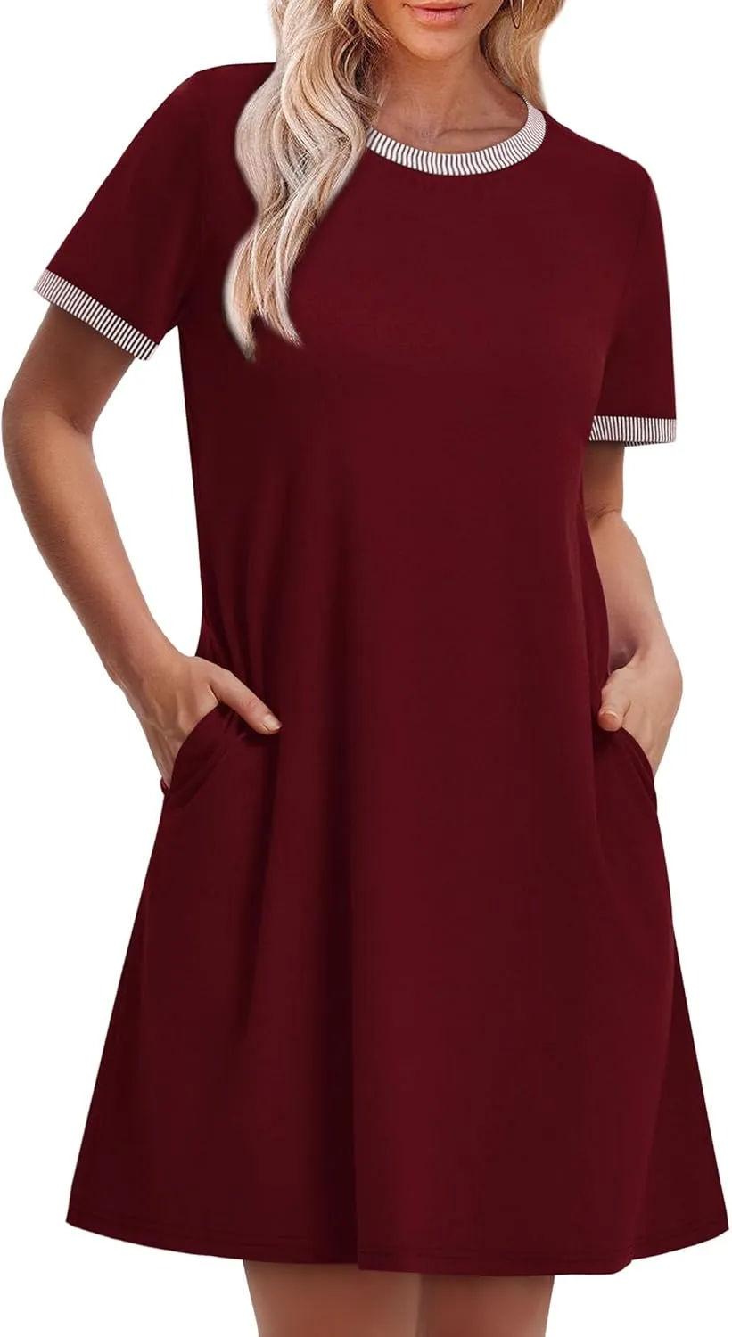 OFEEFAN Summer Dresses for Women 2025 Short Sleeve Casual T Shirt Dress Crewneck Sundresses Beach Vacation Coverup Pockets