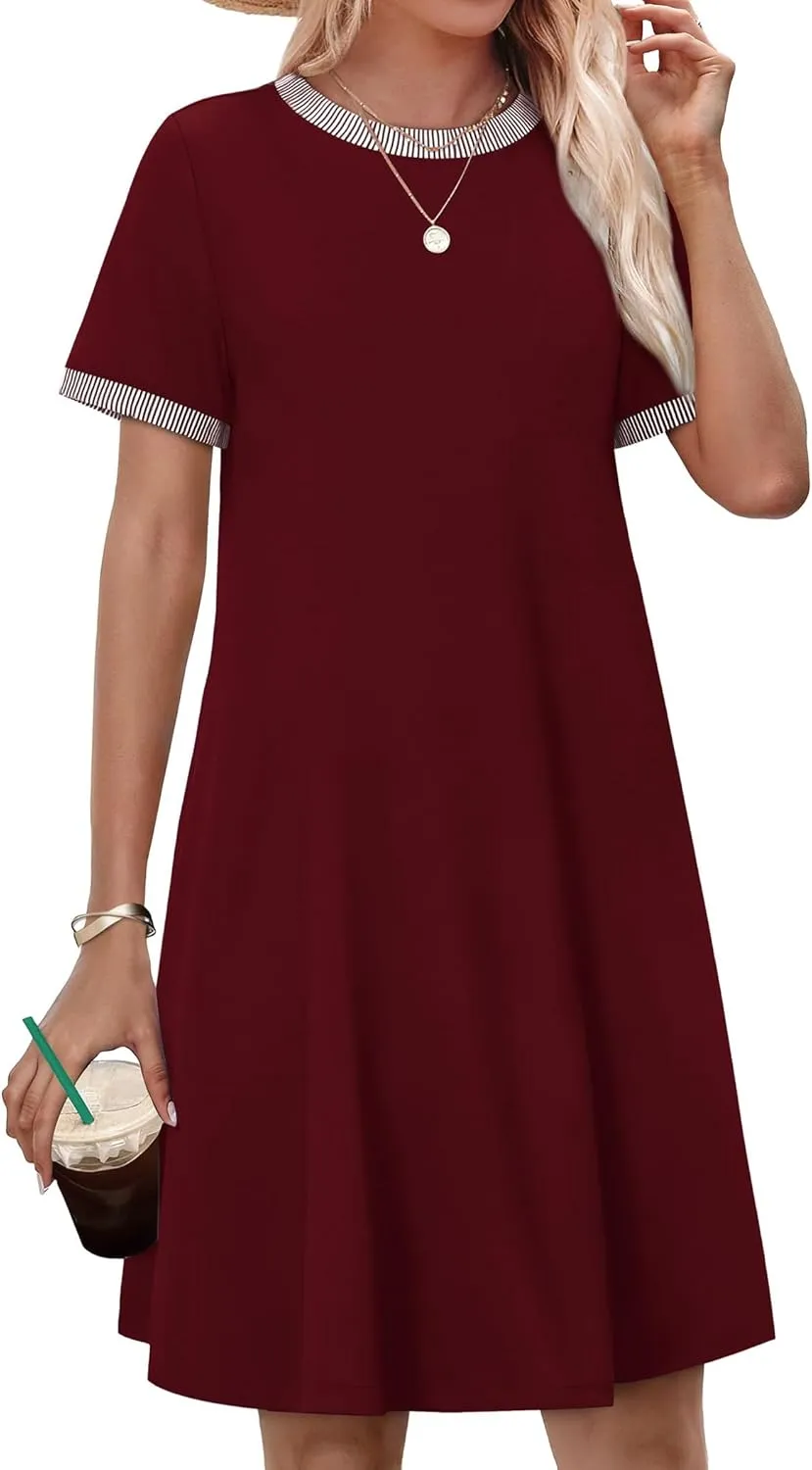 OFEEFAN Summer Dresses for Women 2025 Short Sleeve Casual T Shirt Dress Crewneck Sundresses Beach Vacation Coverup Pockets