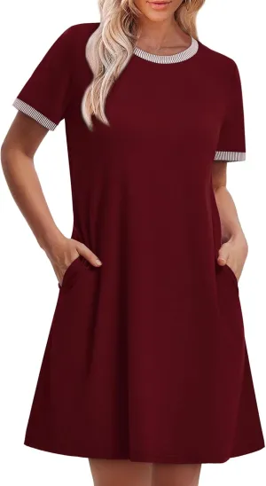 OFEEFAN Summer Dresses for Women 2025 Short Sleeve Casual T Shirt Dress Crewneck Sundresses Beach Vacation Coverup Pockets