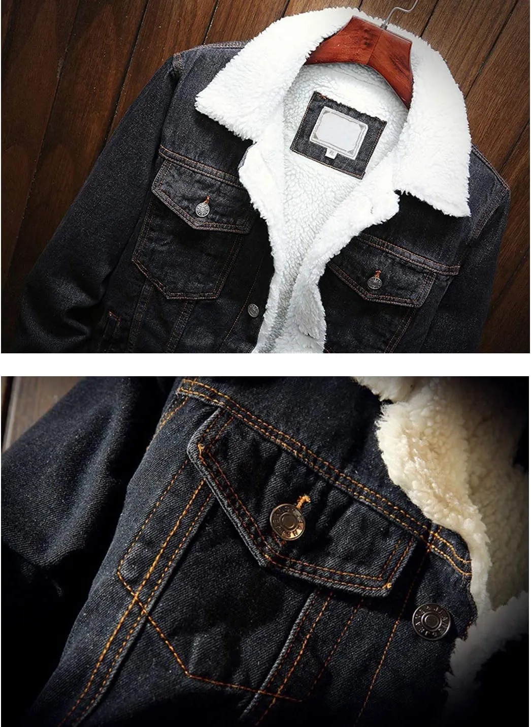 Omoone Men's Lapel Sherpa Fleece Lined Thicken Denim Jean Trucker Jacket Coats