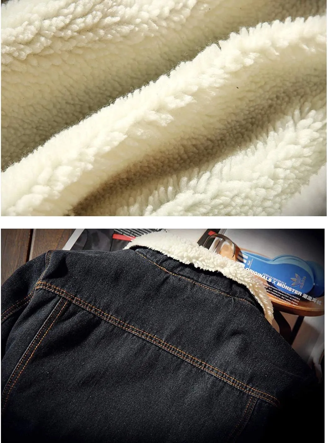 Omoone Men's Lapel Sherpa Fleece Lined Thicken Denim Jean Trucker Jacket Coats