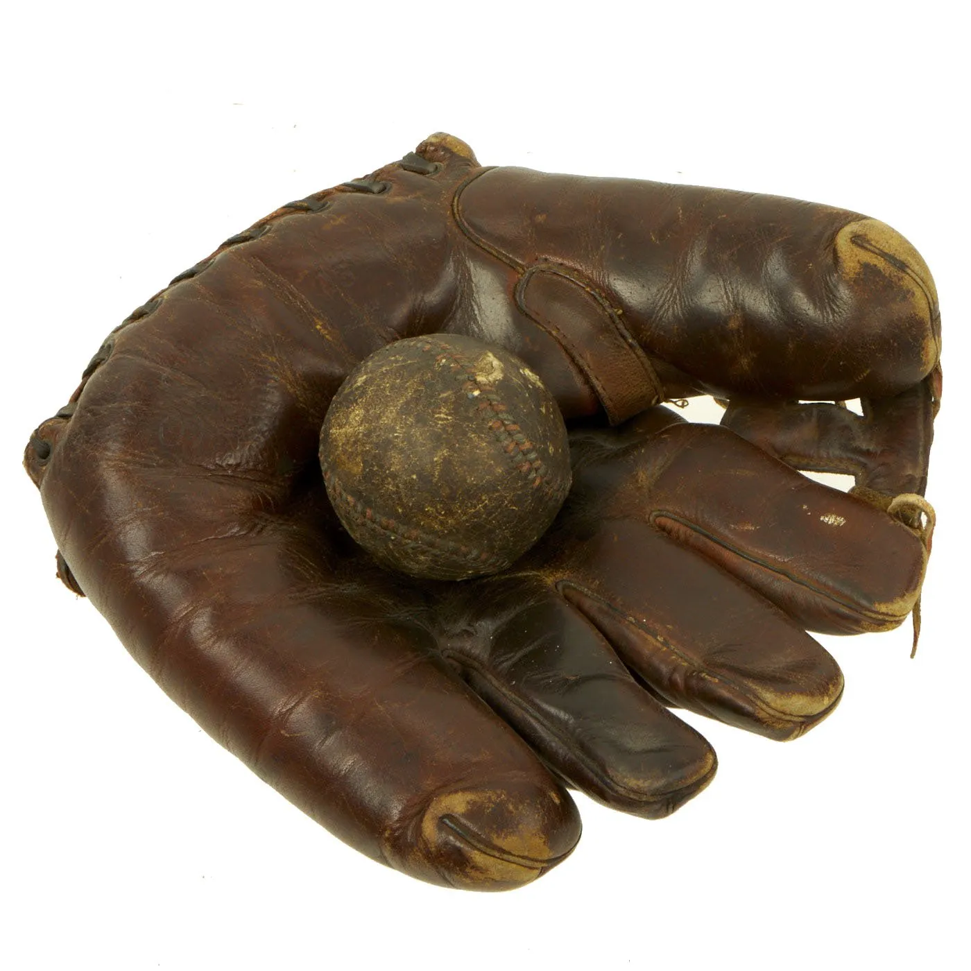 Original WWII U.S. Navy Baseball Glove and Ball with Signed Photo