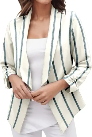 PeQAQ Casual Blazer Jacket Women Trendy Long Sleeve Open Front Work Office Blazers 2023 Lapel Button Business Jacket Coats