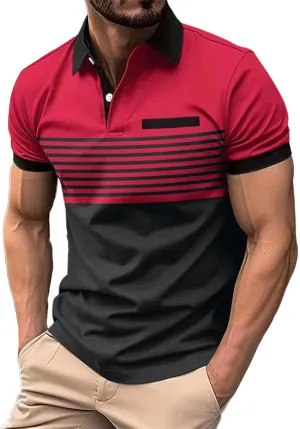 Polo Shirts for Men with Pocket Casual Collared Shirt Polos Classic Button Golf Shirt Loose Athletic Pullover