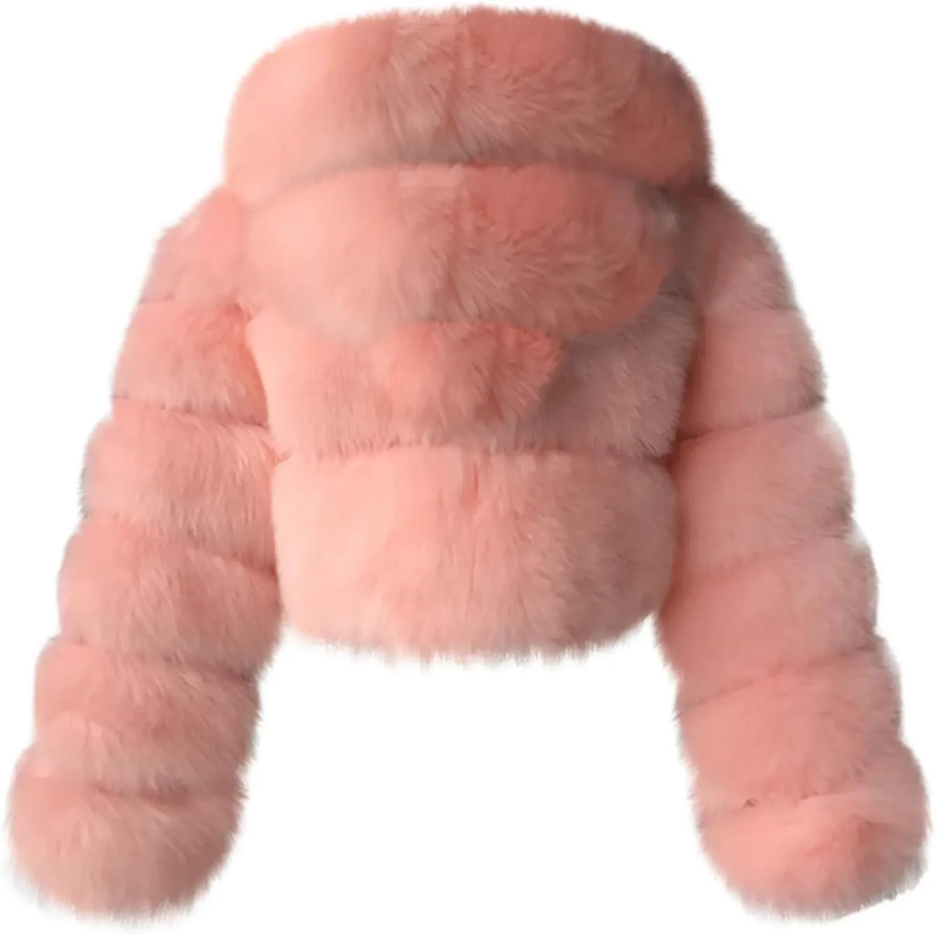 SACFOF Women's Winter Warm Jacket Faux Fur Hooded Jacket Long Sleeve Sexy Short Coat Winter Cropped Shearling Furry Overcoat
