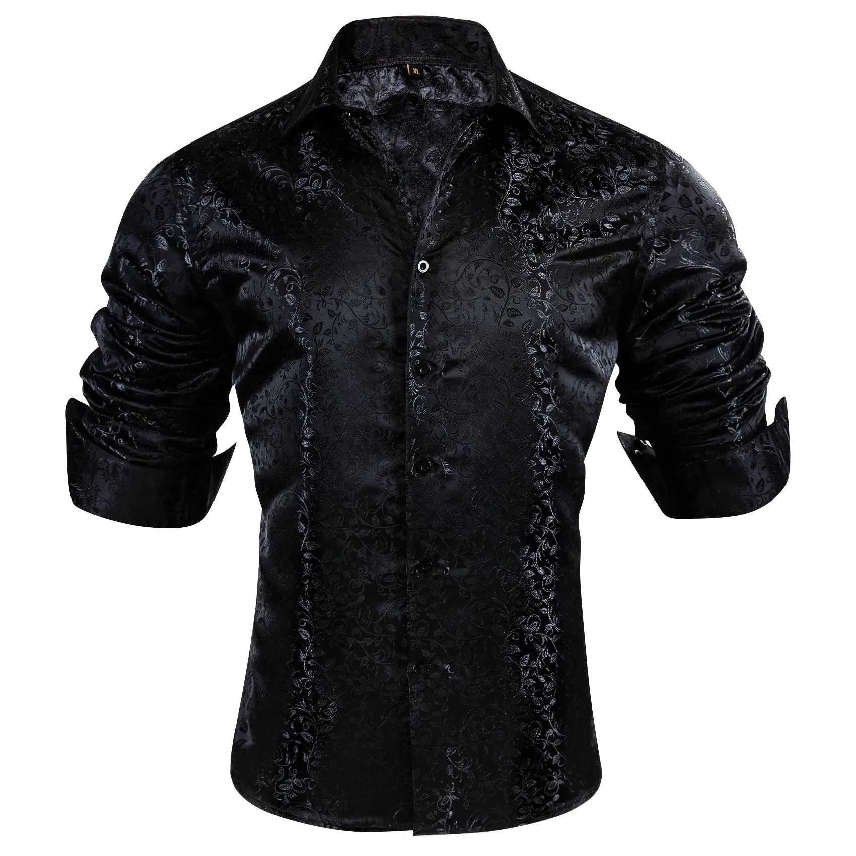 WIAOFELLAS  -  Luxury Silk Shirts for Men Black Floral Spring Autumn Embroidered Button Down Tops Regular Slim Fit Male Blouses Breathable 648