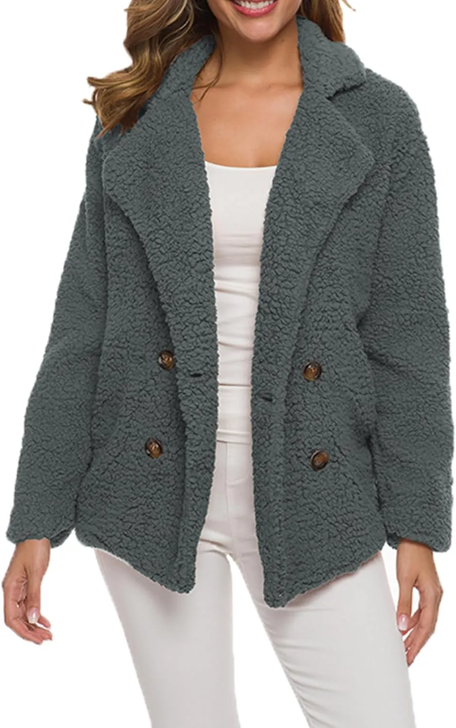 Womens Faux Fur Winter Coats Sherpa Fleece Jacket Teddy Coat for Women Button Down Shearling Oversized Shacket Jackets