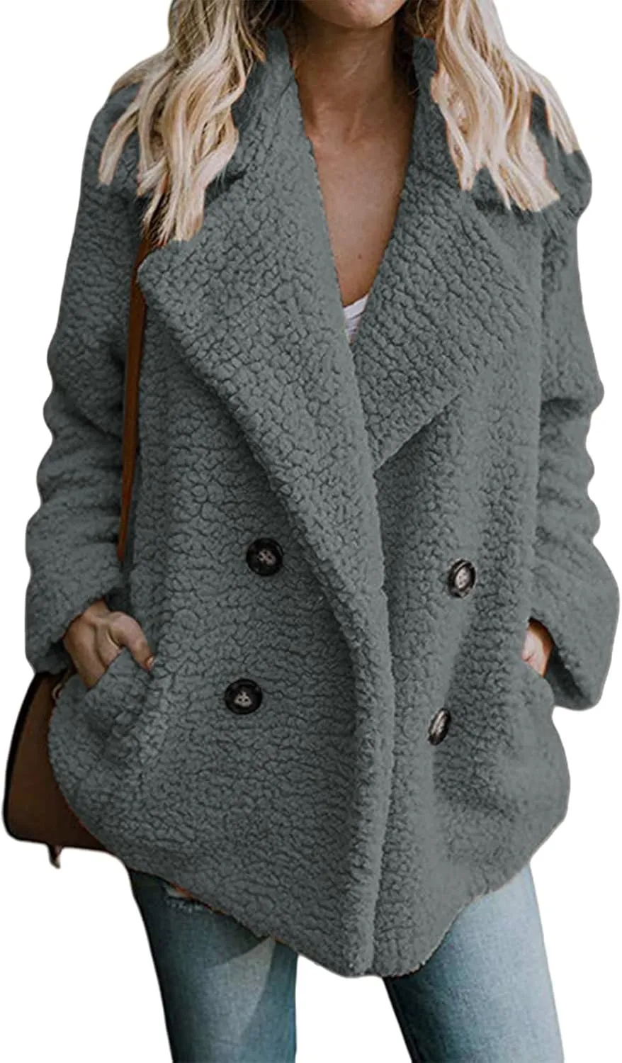Womens Faux Fur Winter Coats Sherpa Fleece Jacket Teddy Coat for Women Button Down Shearling Oversized Shacket Jackets