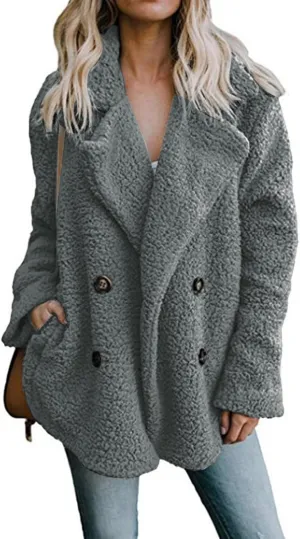 Womens Faux Fur Winter Coats Sherpa Fleece Jacket Teddy Coat for Women Button Down Shearling Oversized Shacket Jackets