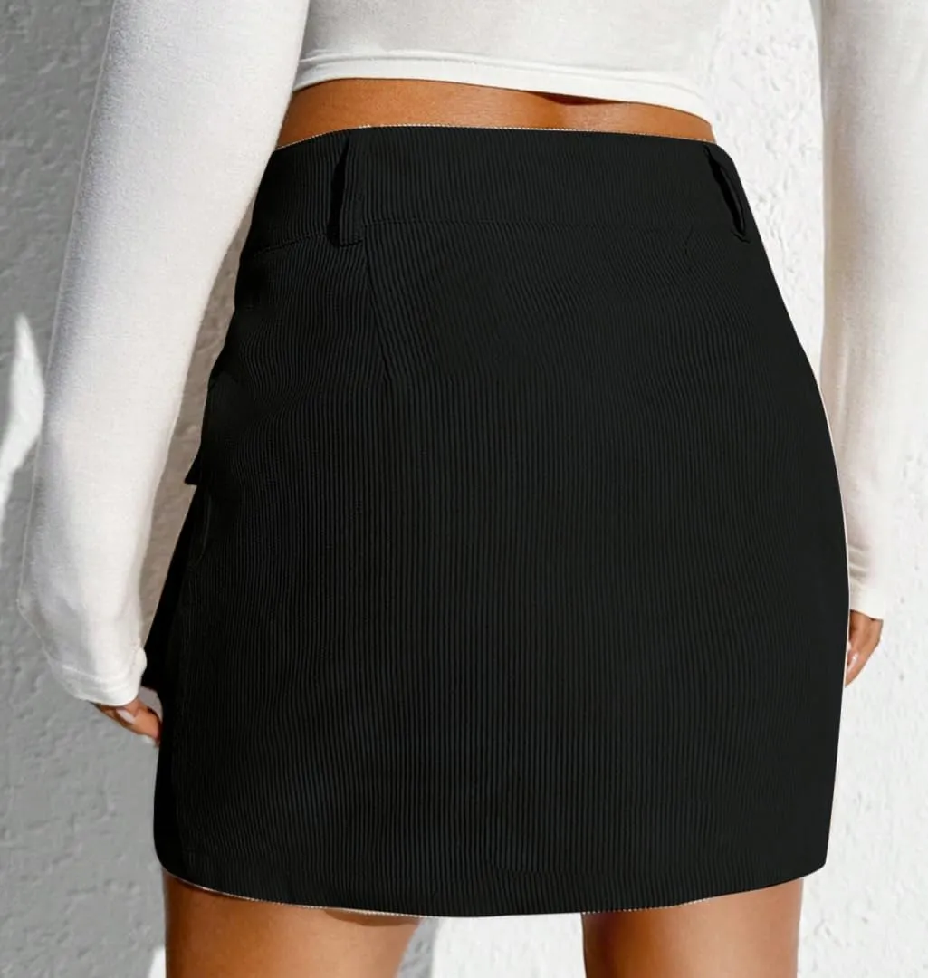 Women's High Waist Corduroy A-line Bodycon Button Casual Mini Skirt