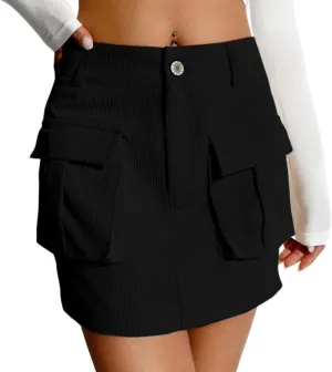 Women's High Waist Corduroy A-line Bodycon Button Casual Mini Skirt